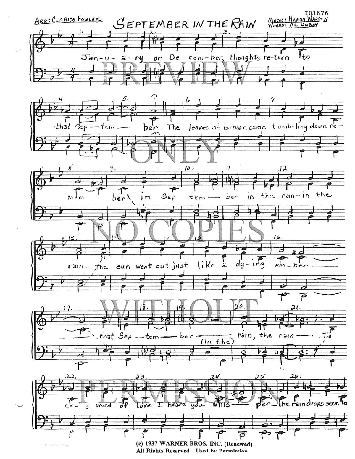 September In The Rain — sheet music preview, arranged by Clarice Fowler