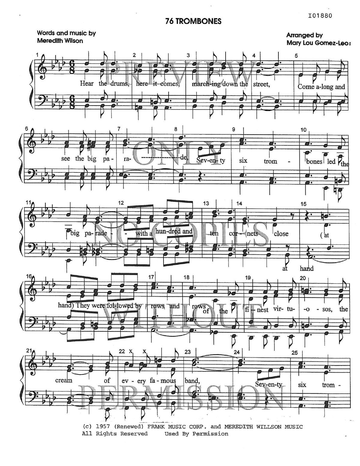 Seventy Six Trombones — sheet music preview, arranged by Mary Lou Gomez-Leon