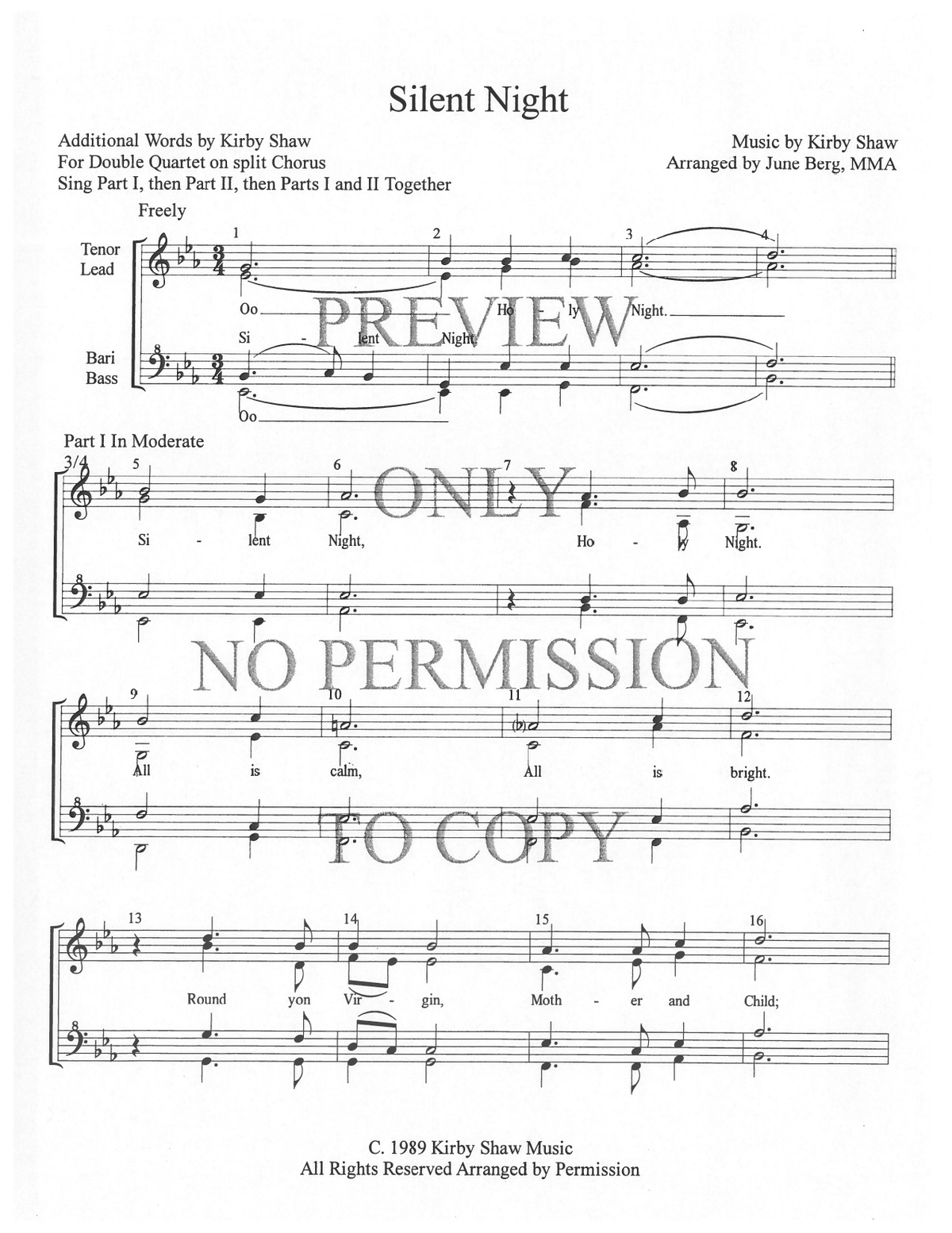 Silent Night (Not The Traditional Hymn) — sheet music preview, arranged by June Berg