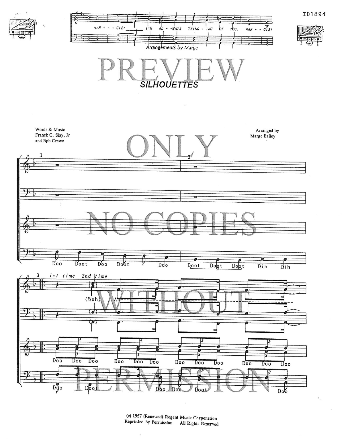 Silhouettes — sheet music preview, arranged by Marge Bailey
