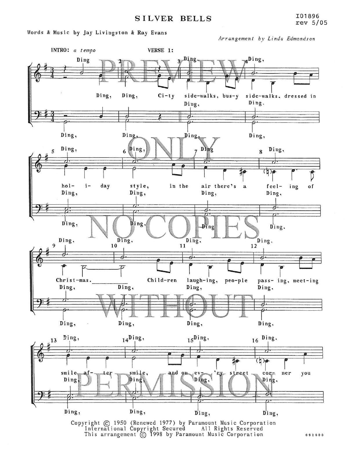 Silver Bells — sheet music preview, arranged by Linda Edmondson