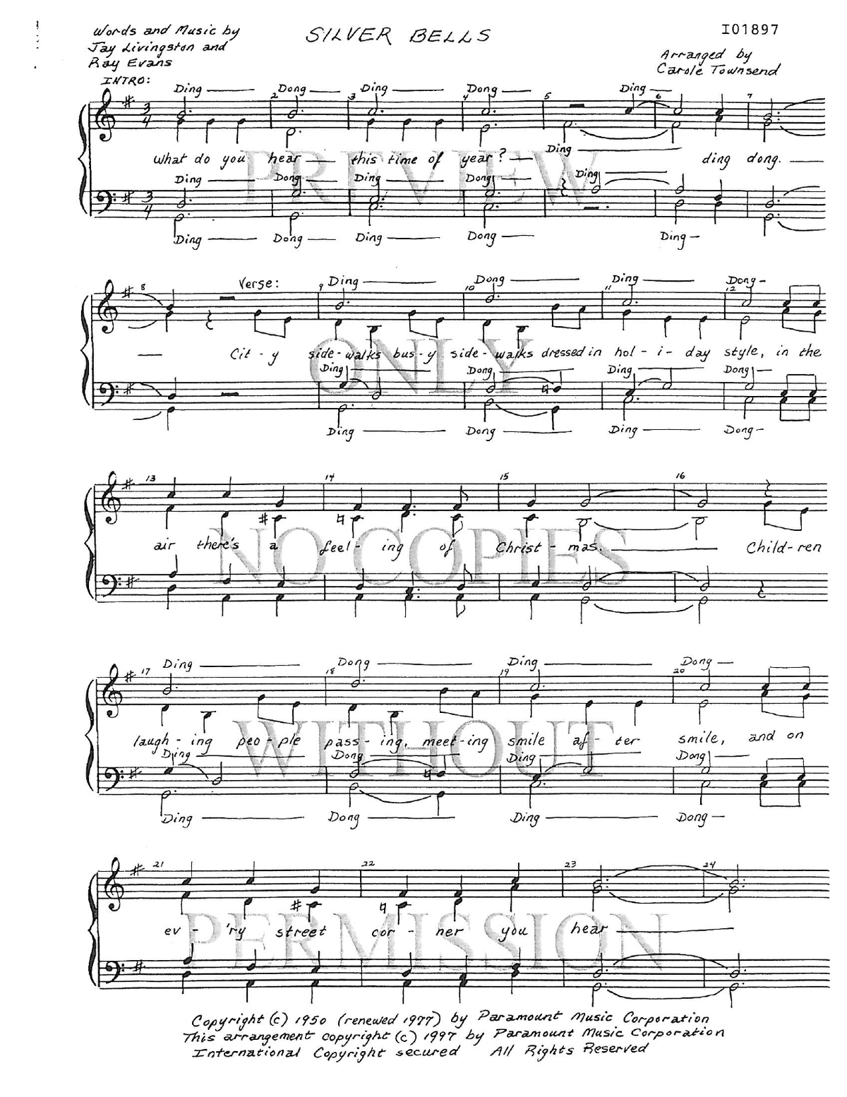 Silver Bells — sheet music preview, arranged by Carole Townsend