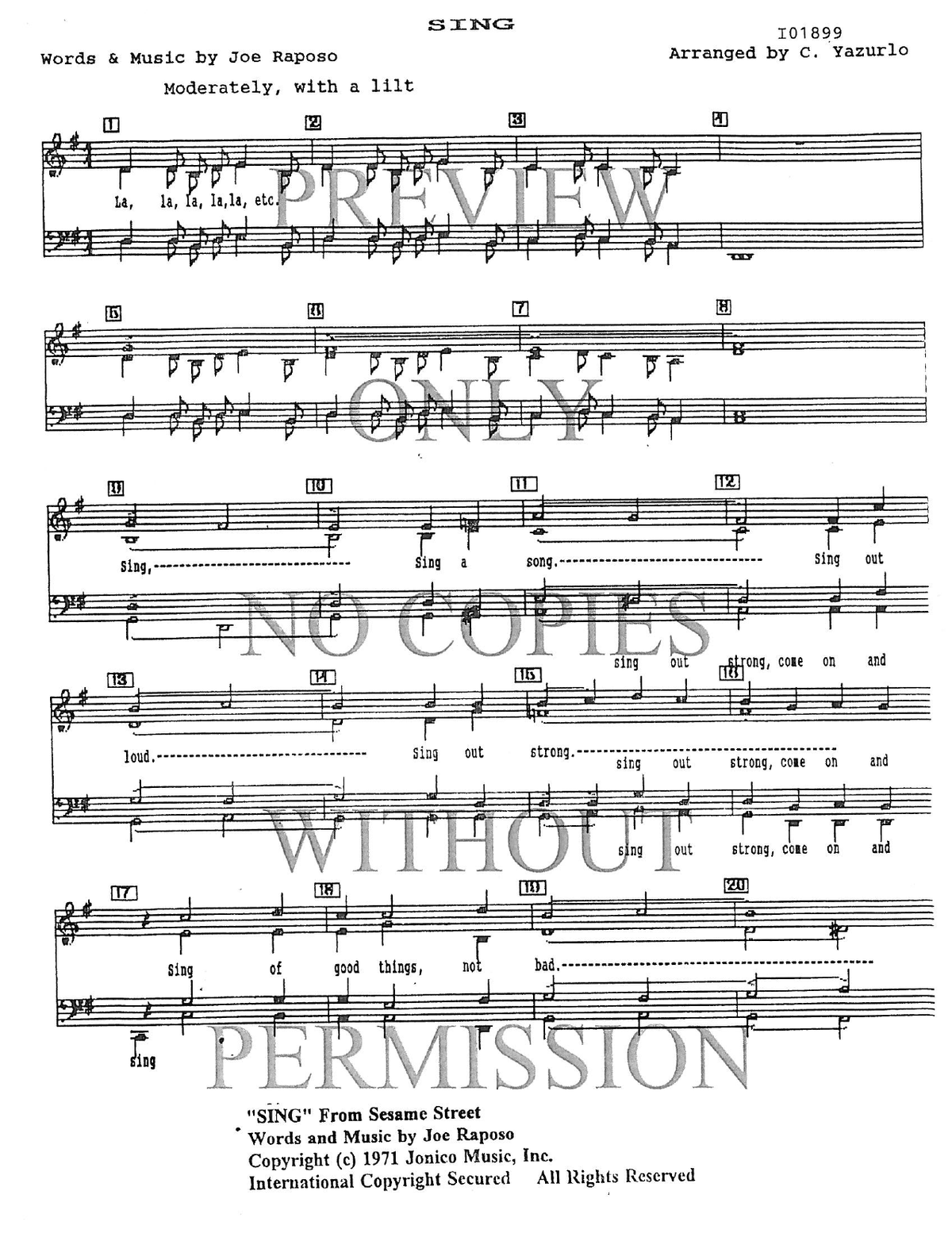 Sing — sheet music preview, arranged by Charlene Yazurlo