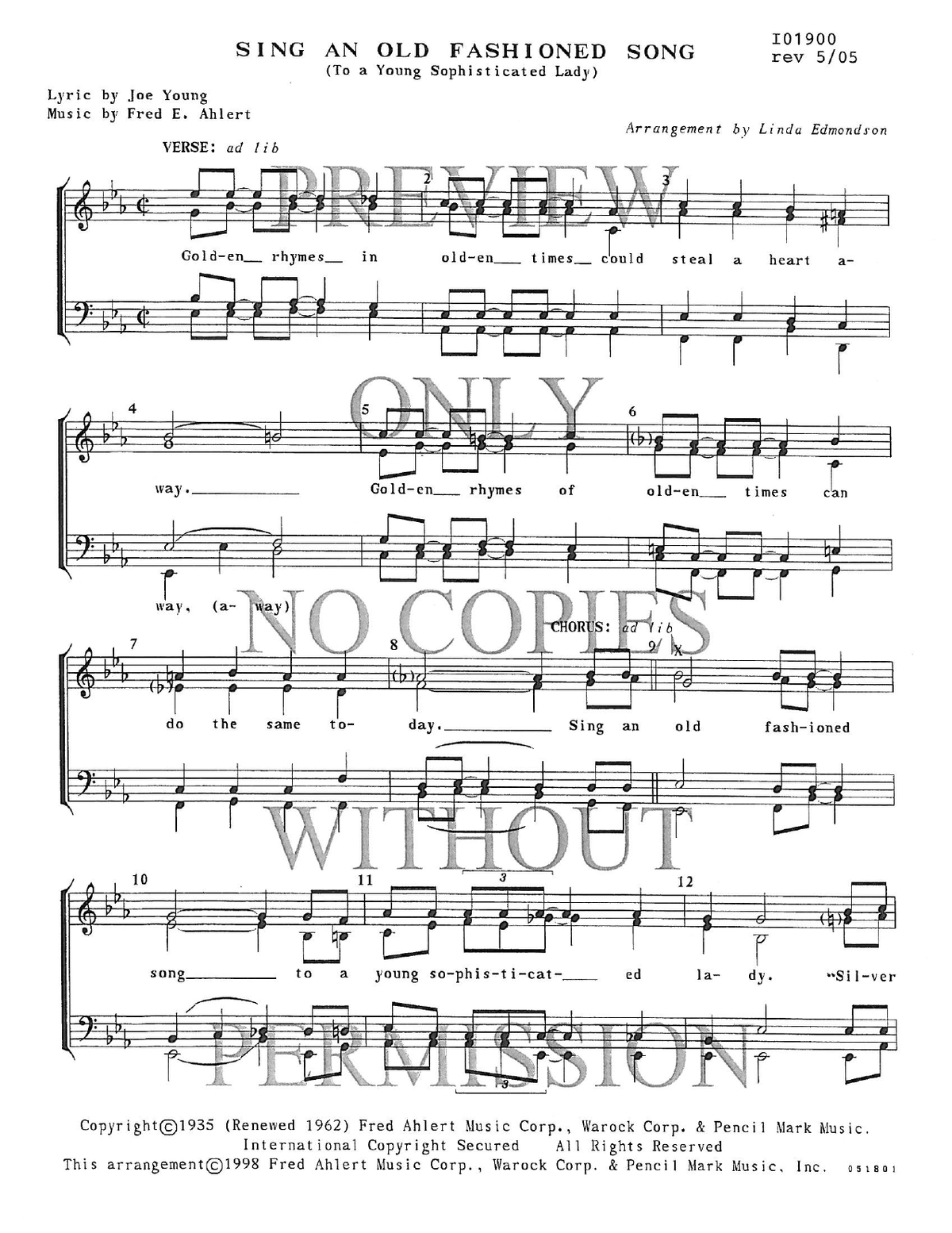 Sing An Old Fashioned Song — sheet music preview, arranged by Linda Edmondson