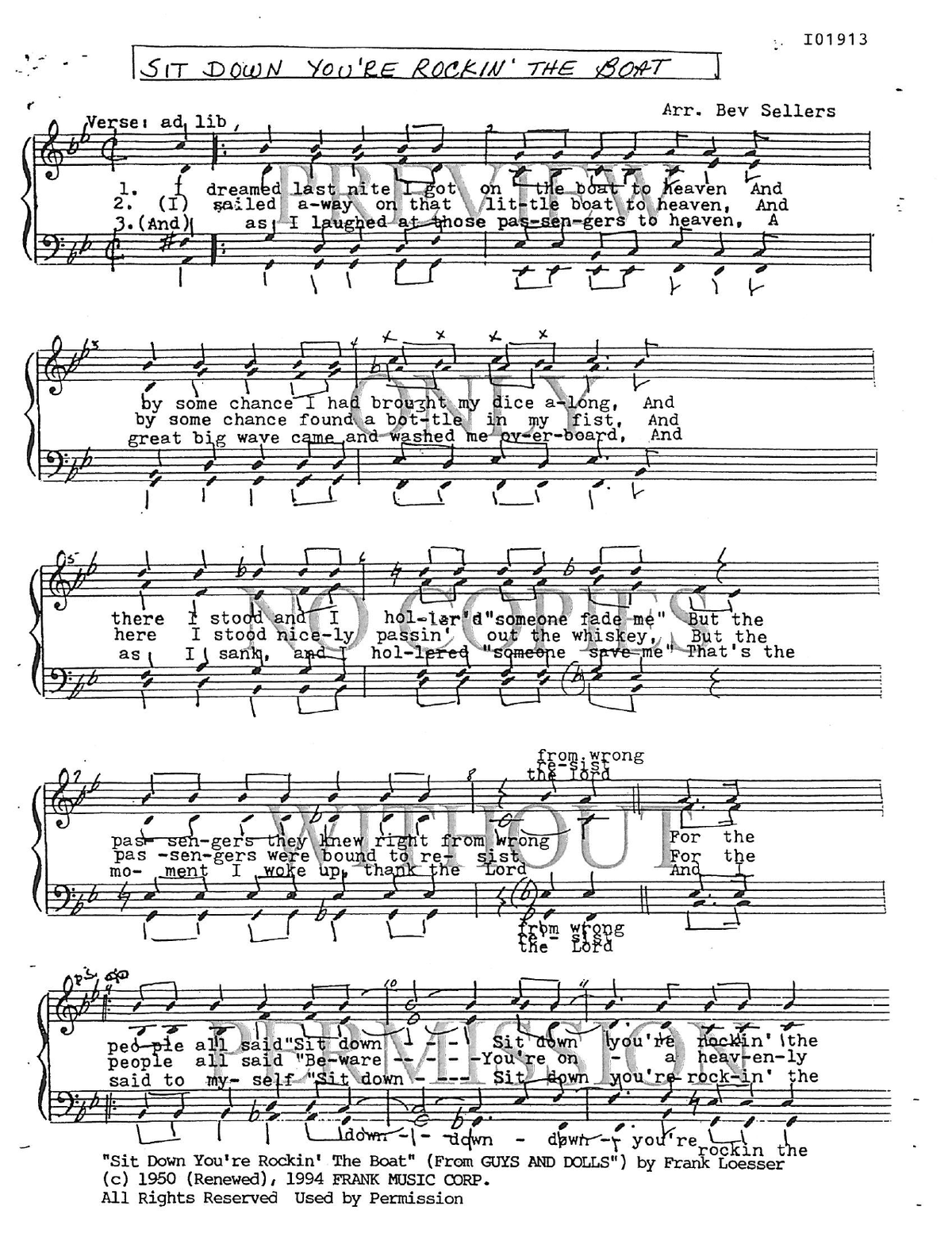 Sit Down You're Rockin' The Boat — sheet music preview, arranged by Bev Sellers