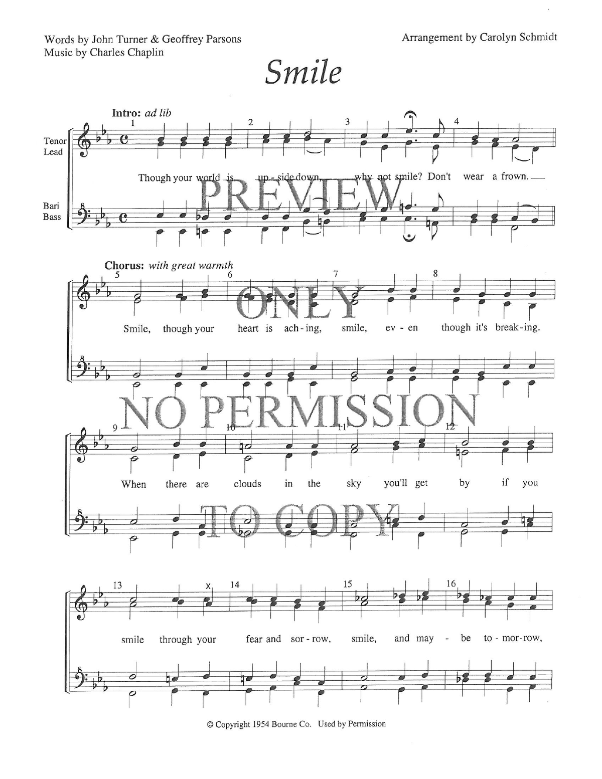 Smile — sheet music preview, arranged by Carolyn Schmidt