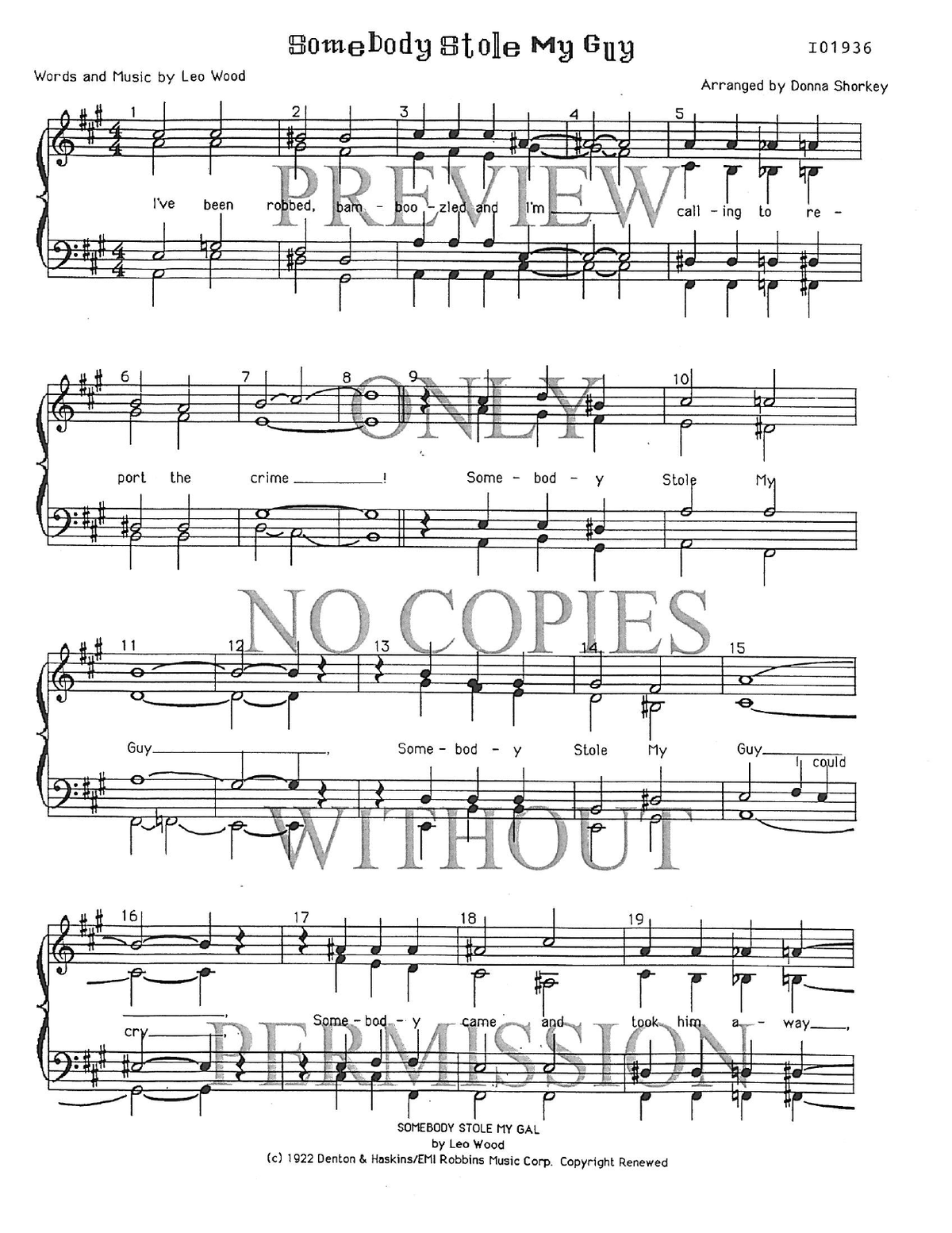 Somebody Stole My Gal (Guy) — sheet music preview, arranged by Donna Shorkey