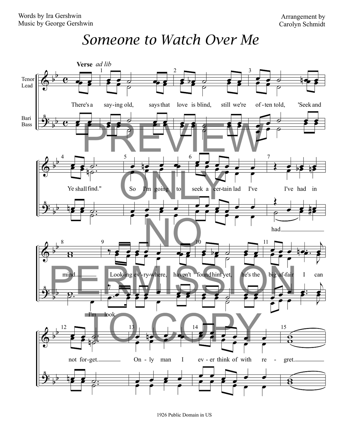 Someone To Watch Over Me — sheet music preview, arranged by Carolyn Schmidt