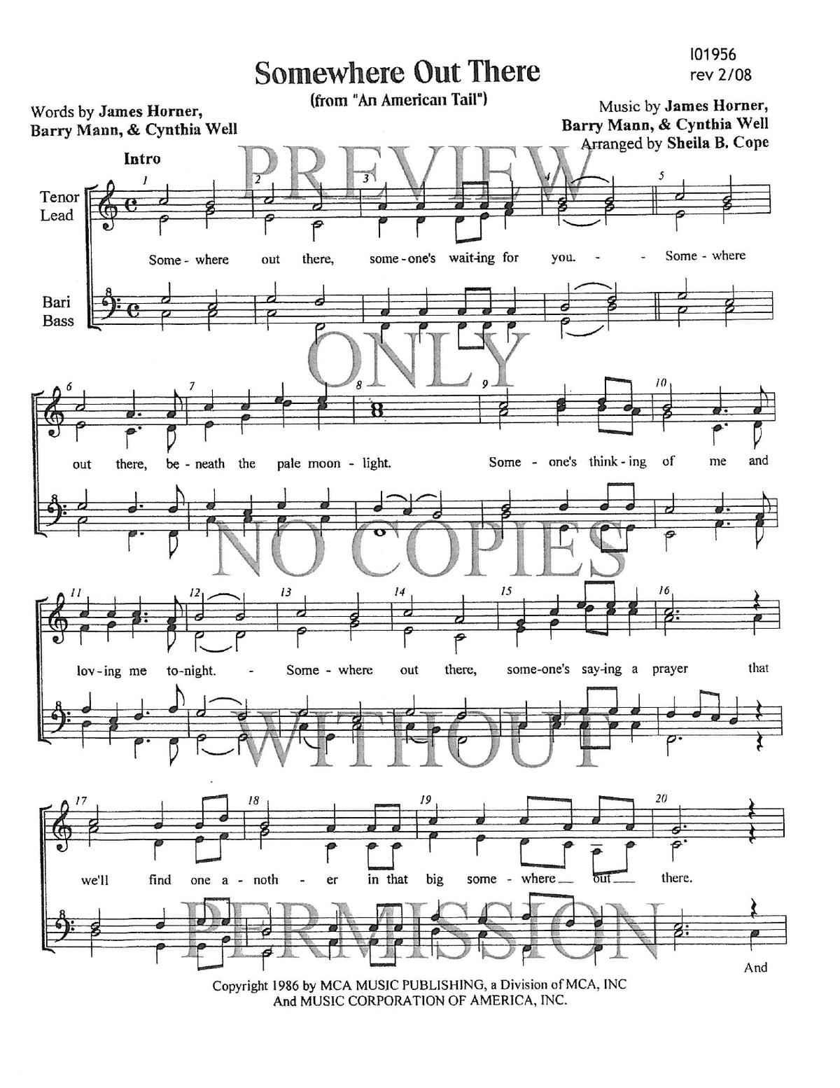 Somewhere Out There — sheet music preview, arranged by Sheila Cope