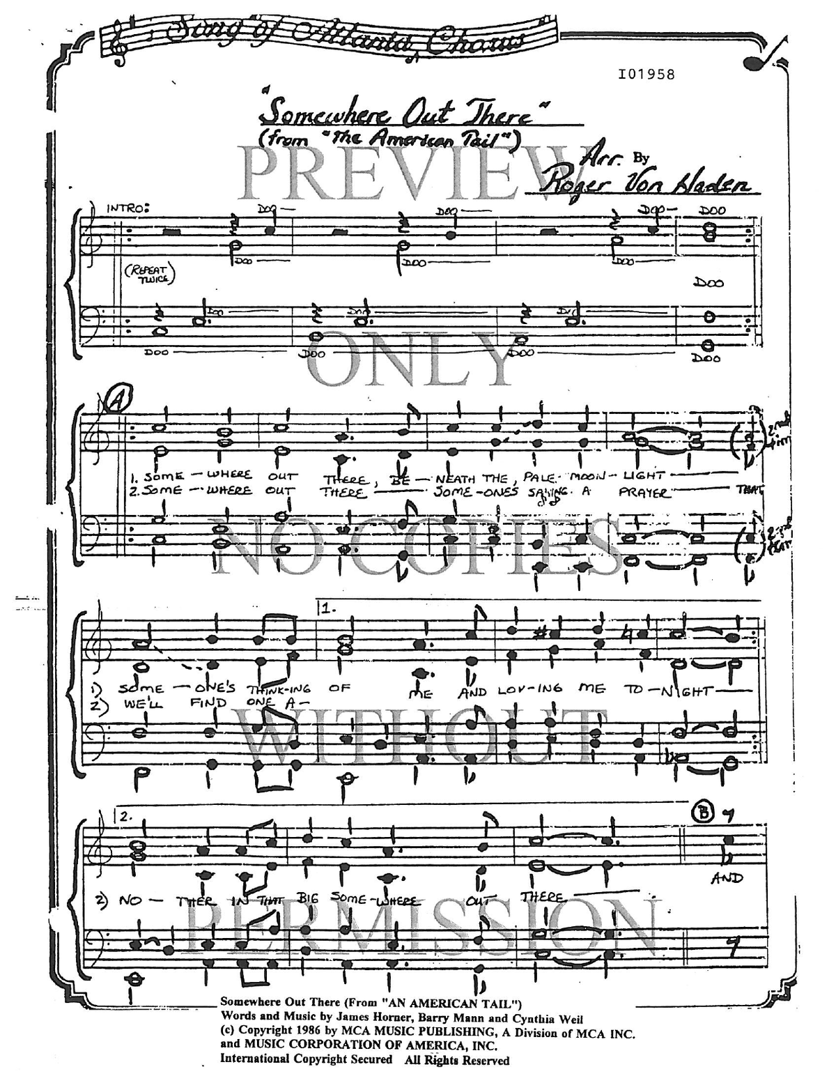 Somewhere Out There — sheet music preview, arranged by Roger Von Haden