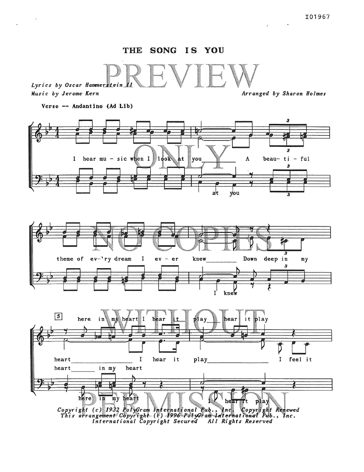 The Song Is You — sheet music preview, arranged by Sharon Holmes