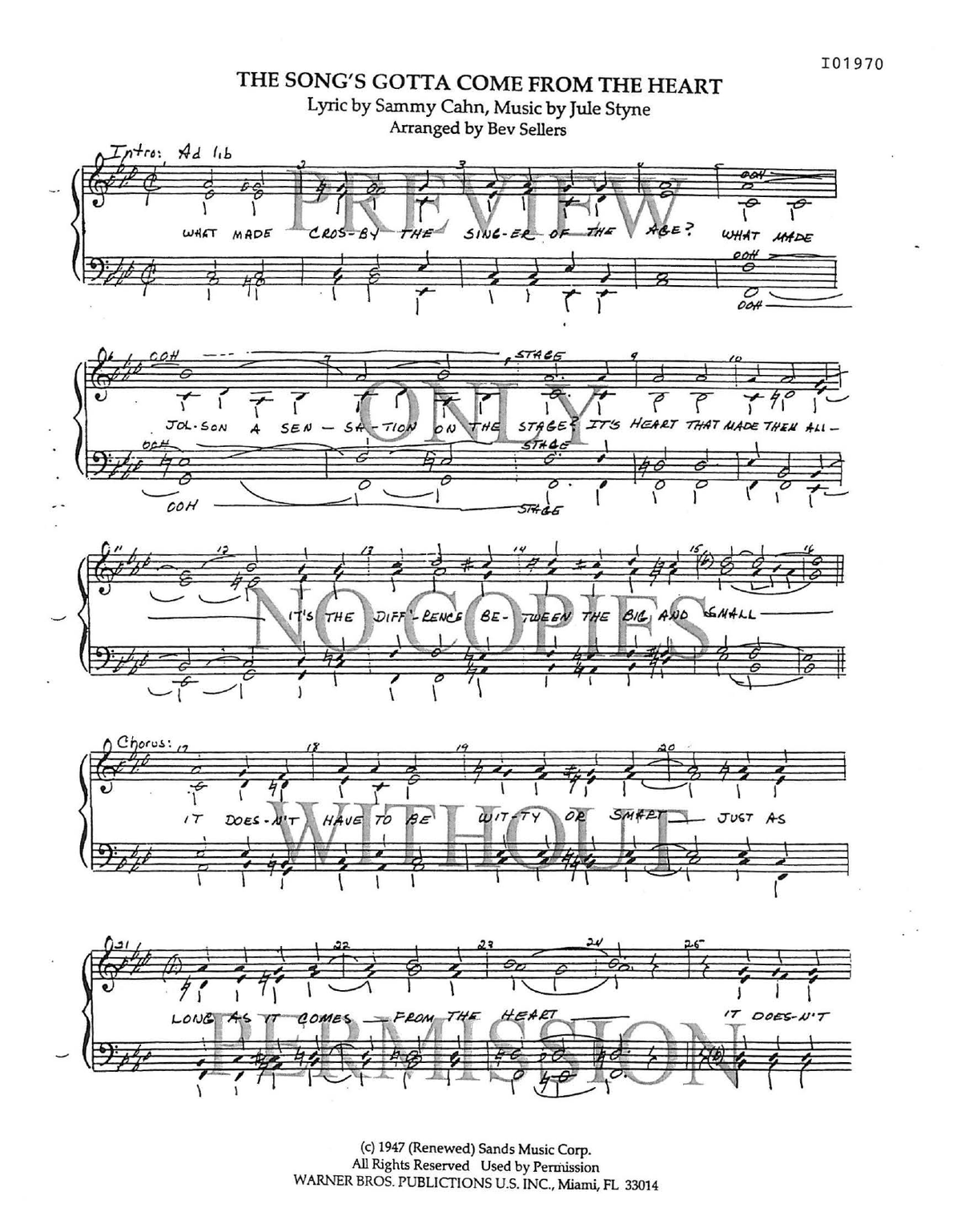 The Song's Gotta Come From The Heart — sheet music preview, arranged by Bev Sellers