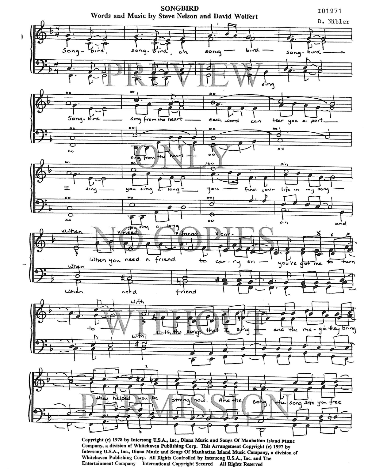 Songbird — sheet music preview, arranged by Dede Nibler