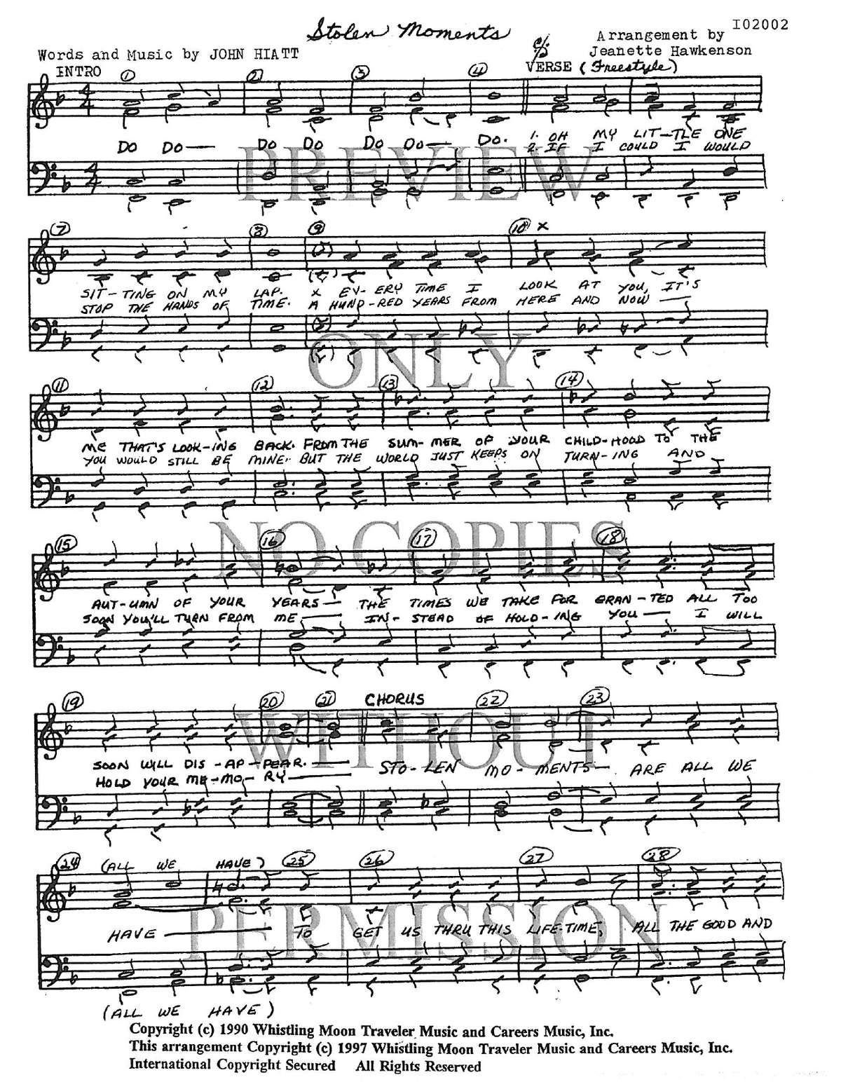 Stolen Moments — sheet music preview, arranged by Jeanette Hawkenson