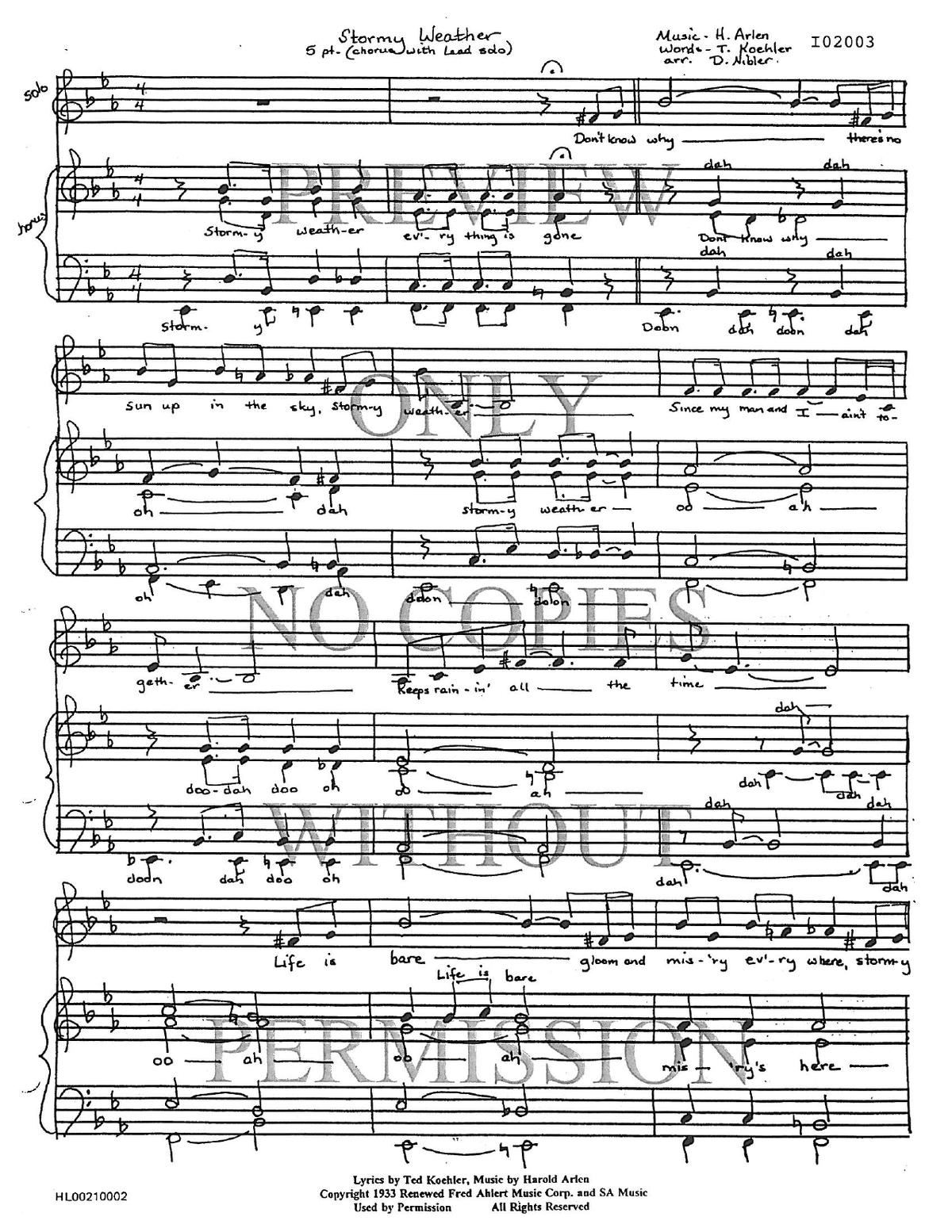 Stormy Weather — sheet music preview, arranged by Dede Nibler