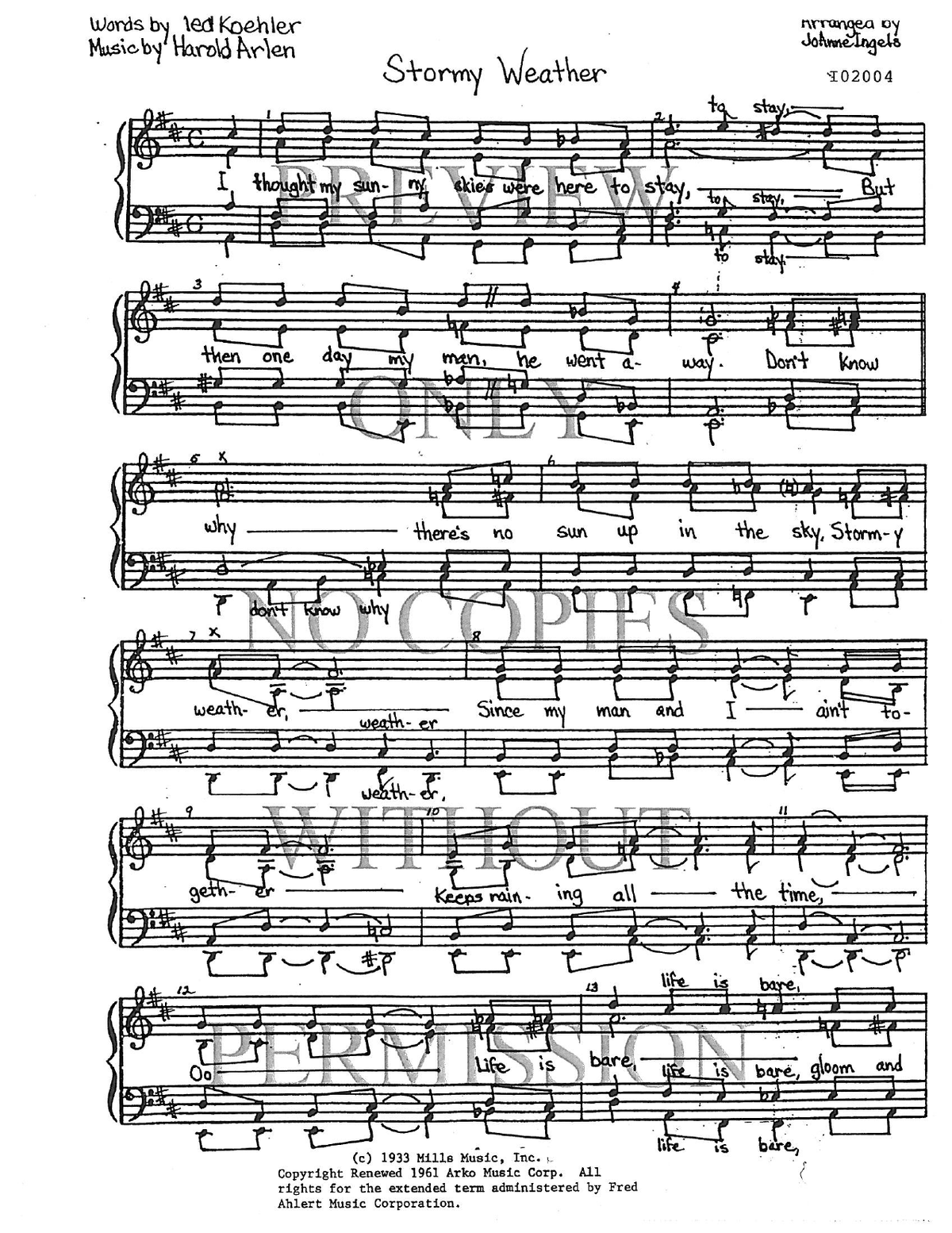 Stormy Weather — sheet music preview, arranged by JoAnne Ingles