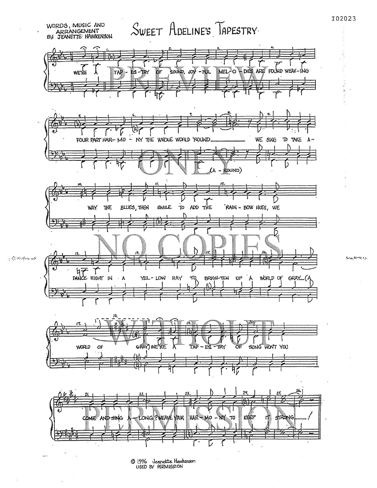 Sweet Adelines Tapestry — sheet music preview, arranged by Jeanette Hawkenson