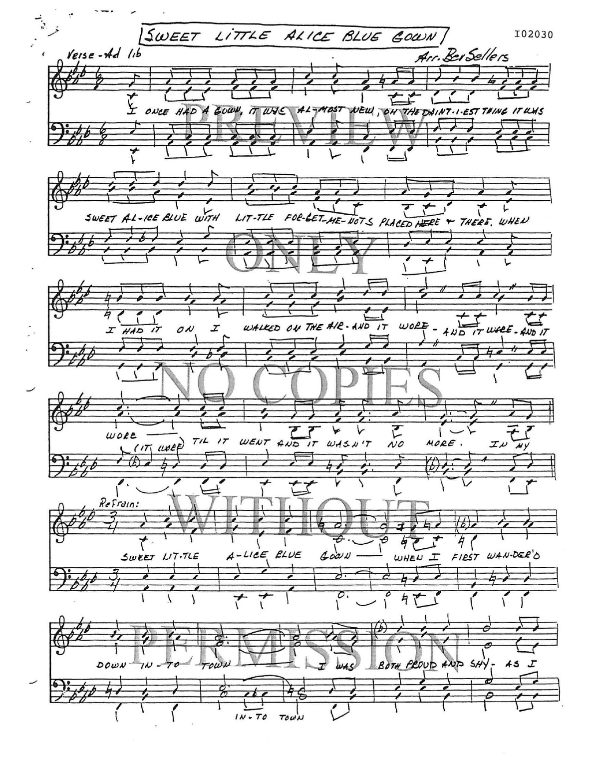 Sweet Little Alice Blue Gown — sheet music preview, arranged by Bev Sellers