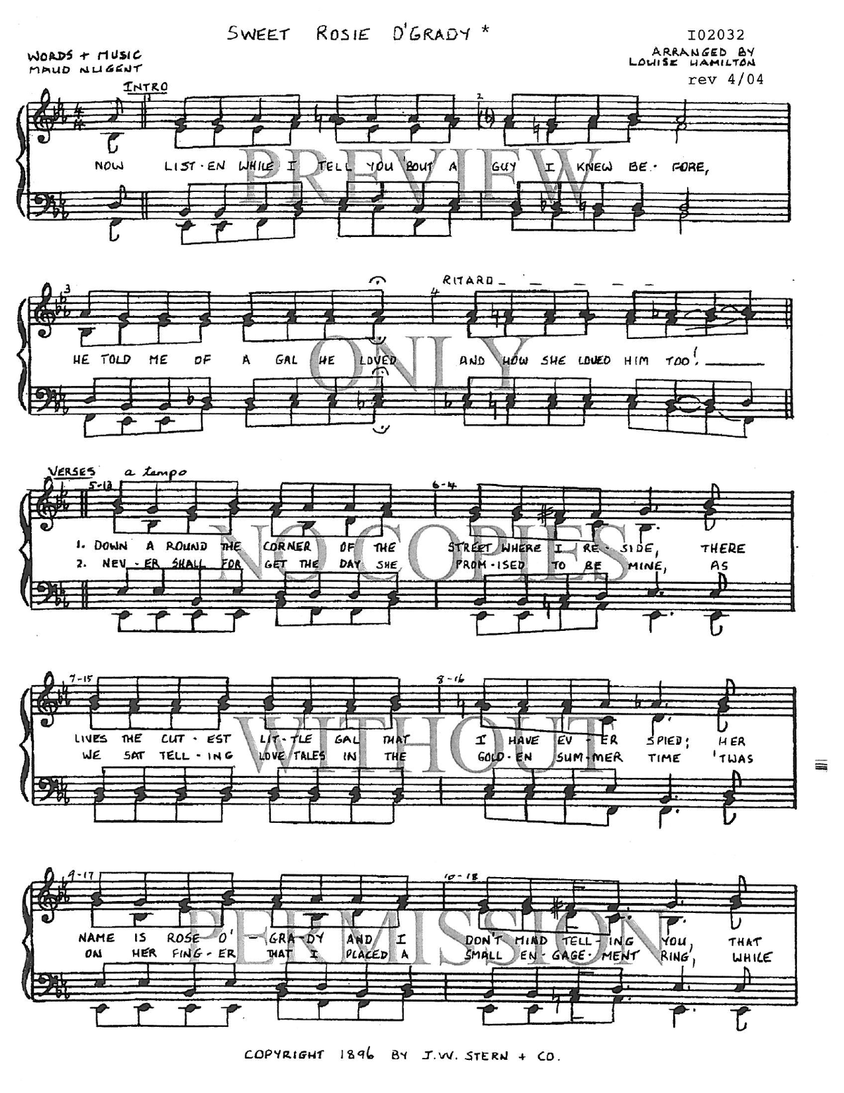 Sweet Rosie O'Grady — sheet music preview, arranged by Louise Hamilton
