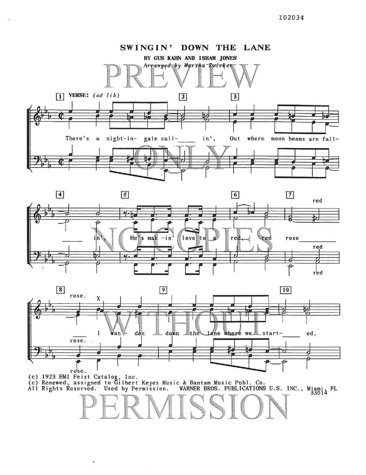 Swingin' Down The Lane — sheet music preview, arranged by Marsha Zwicker
