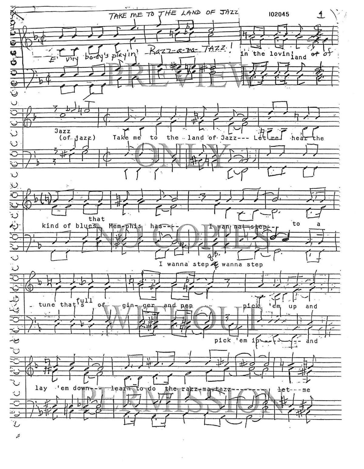 Take Me To The Land Of Jazz — sheet music preview, arranged by Molly Rowland