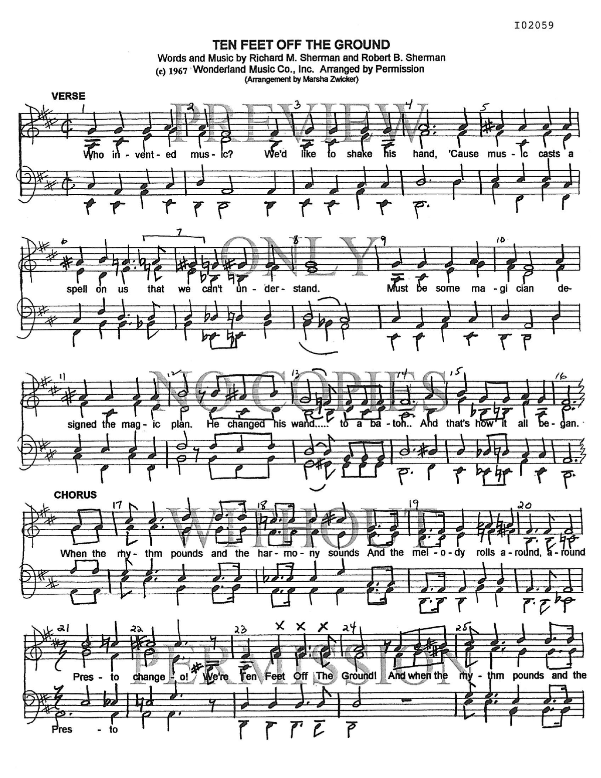 Ten Feet Off The Ground — sheet music preview, arranged by Marsha Zwicker