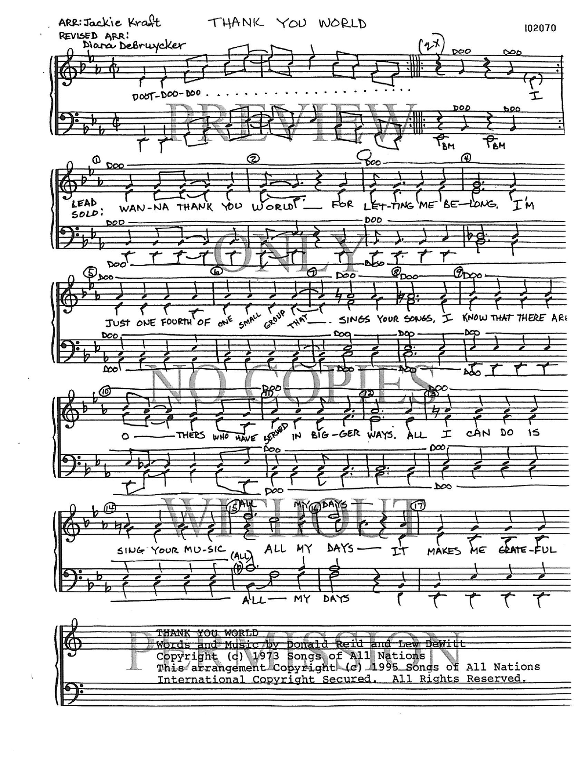 Thank You World — sheet music preview, arranged by Diana DeBruycker