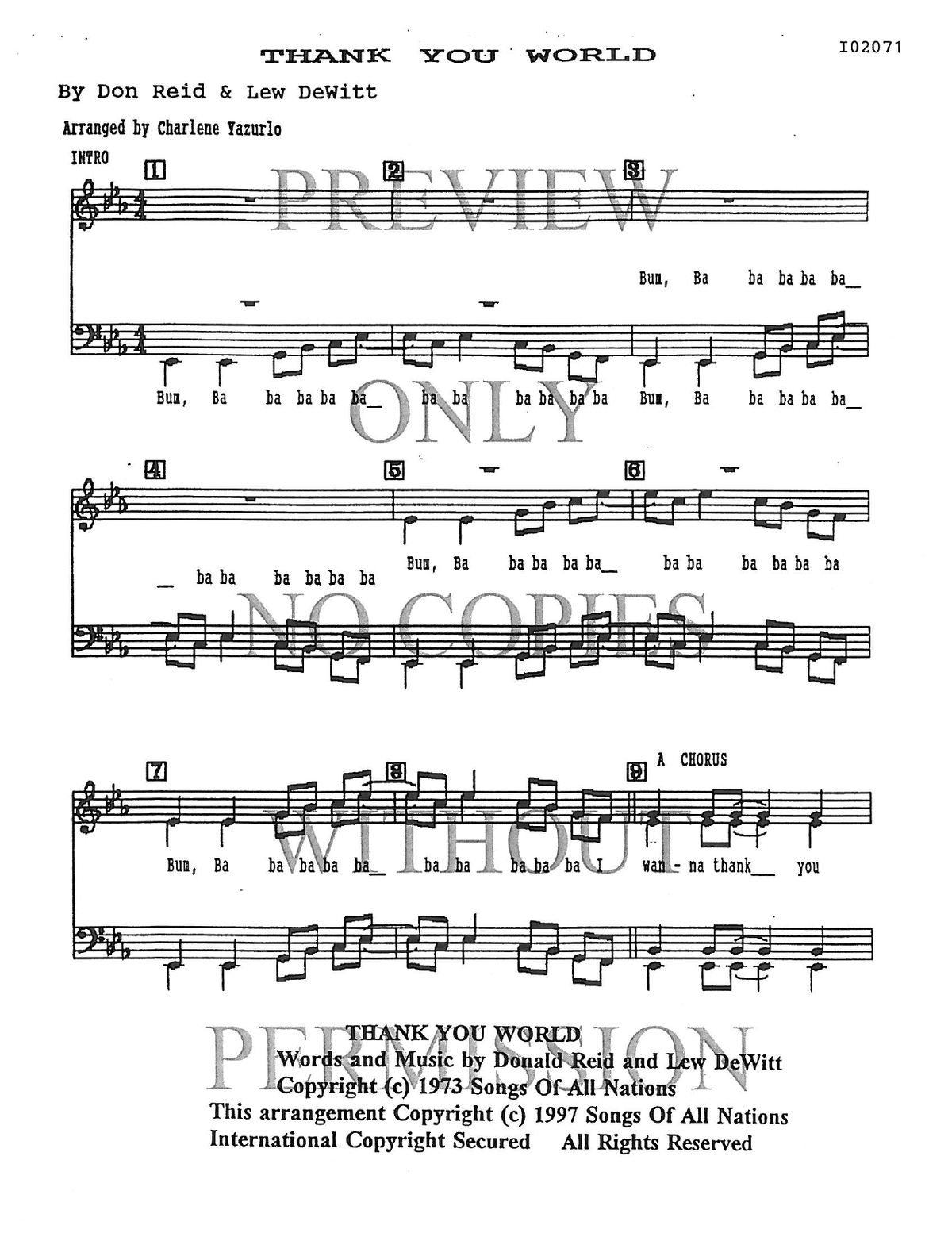Thank You World — sheet music preview, arranged by Charlene Yazurlo