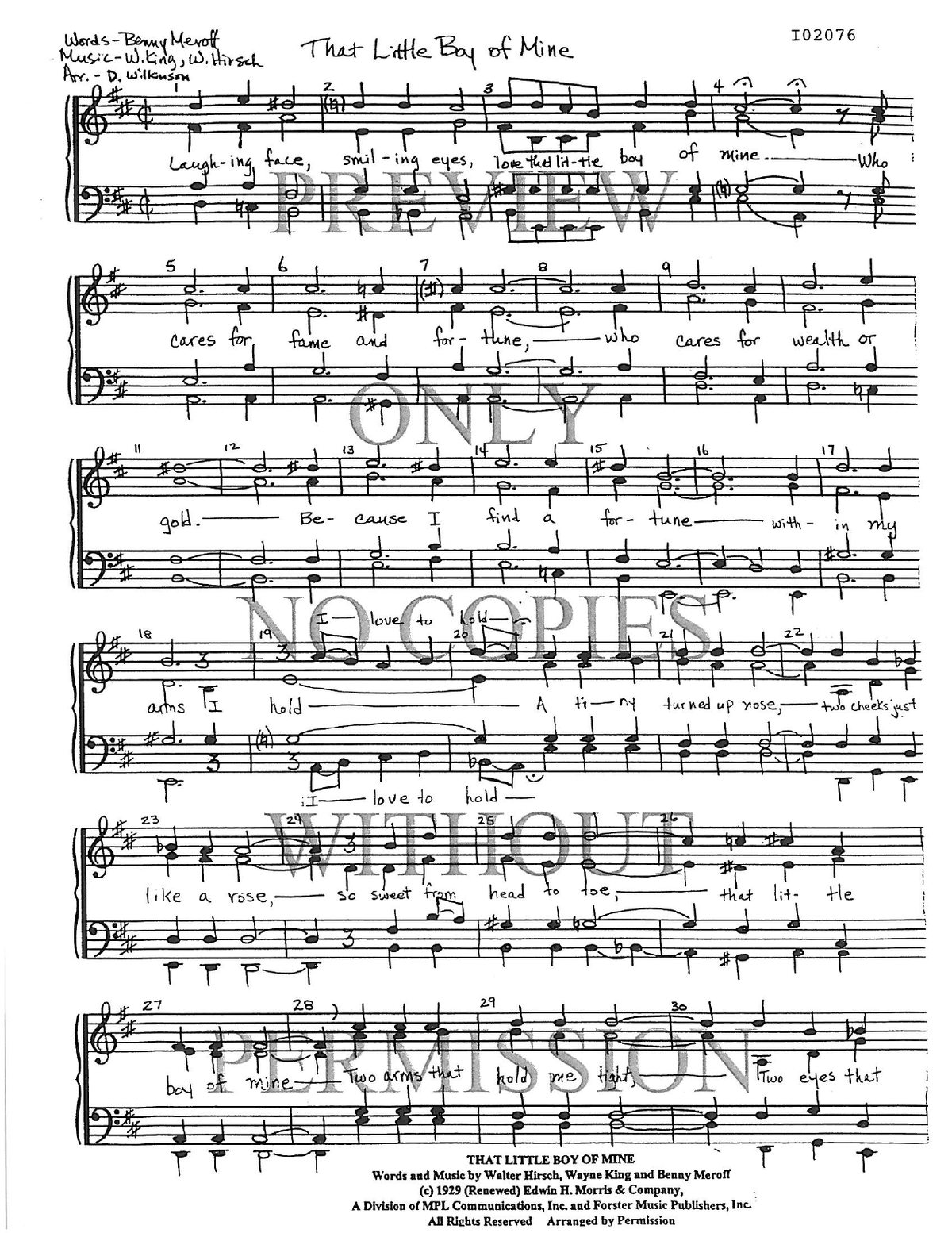 That Little Boy Of Mine — sheet music preview, arranged by D. Wilkenson