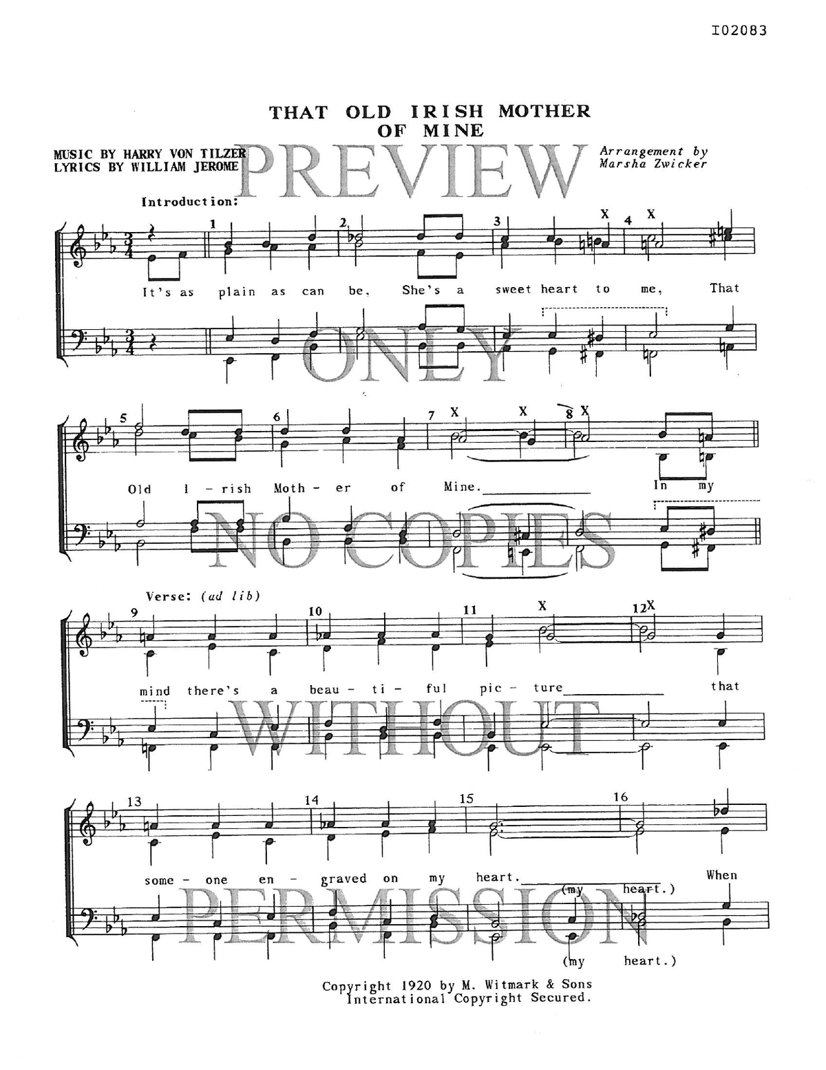 That Old Irish Mother Of Mine — sheet music preview, arranged by Marsha Zwicker