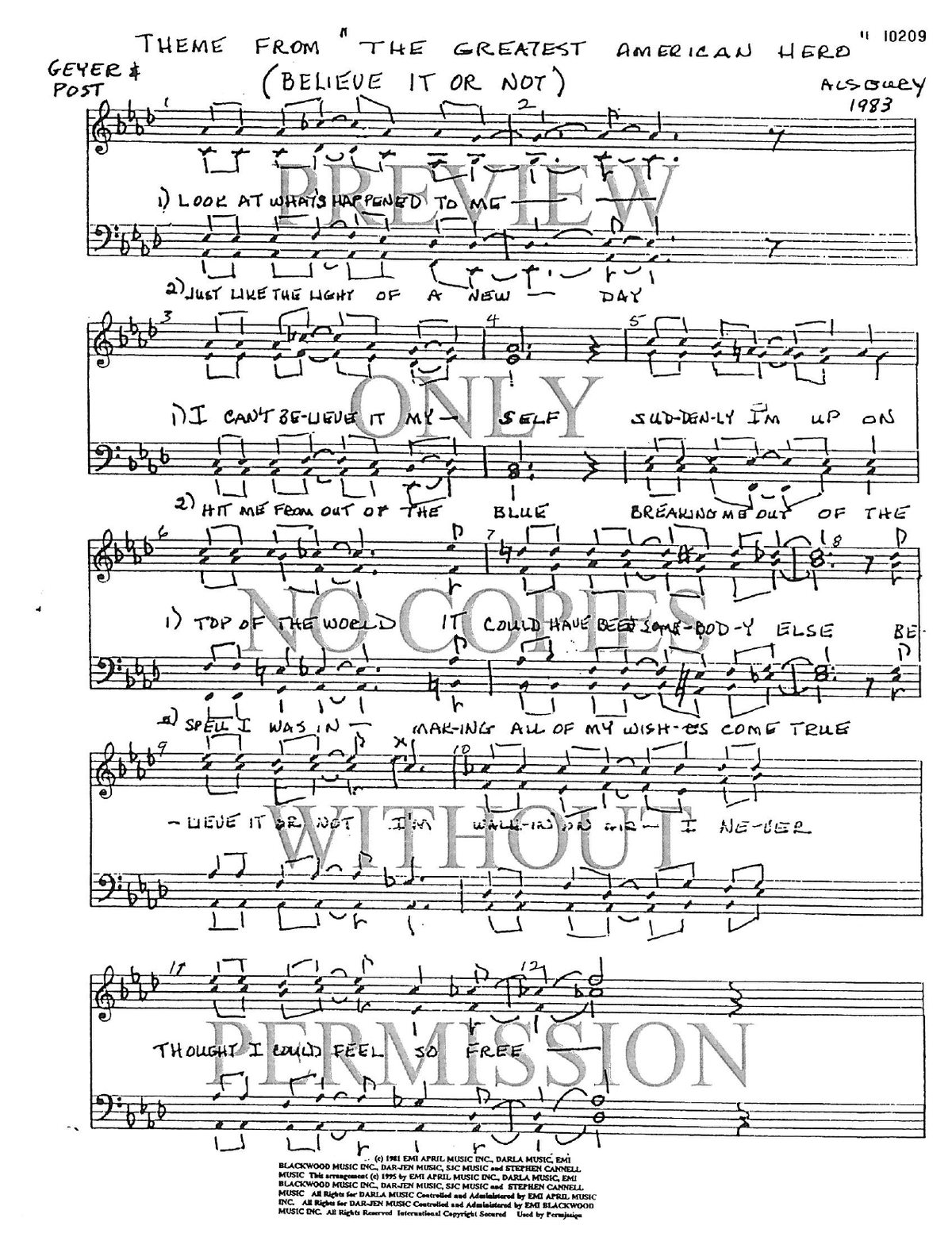 Theme From The Greatest American Hero - Believe It — sheet music preview, arranged by Sylvia Alsbury