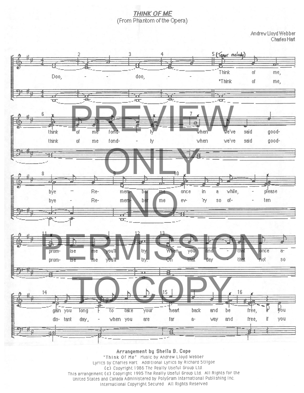 Think Of Me — sheet music preview, arranged by Sheila Cope