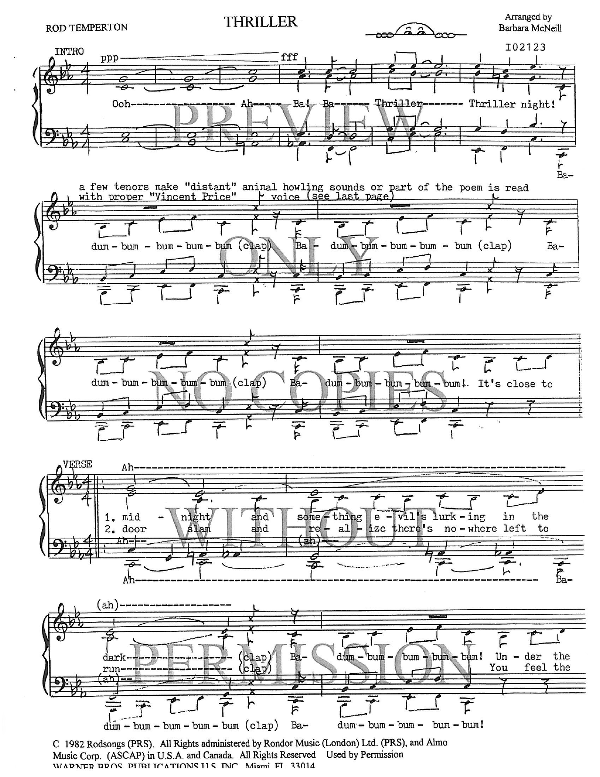 Thriller — sheet music preview, arranged by Barbara McNeill