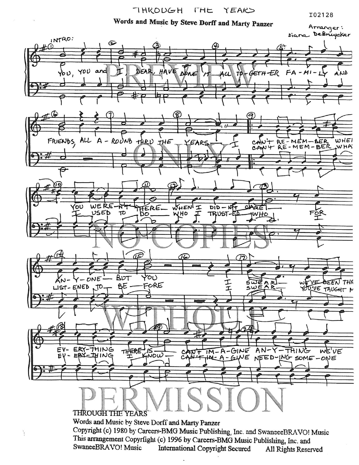 Through The Years — sheet music preview, arranged by Diana DeBruycker