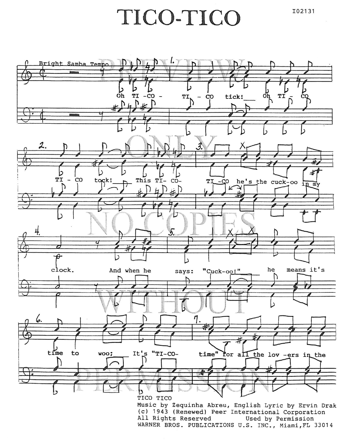 Tico-Tico — sheet music preview, arranged by Cheryl Suhr
