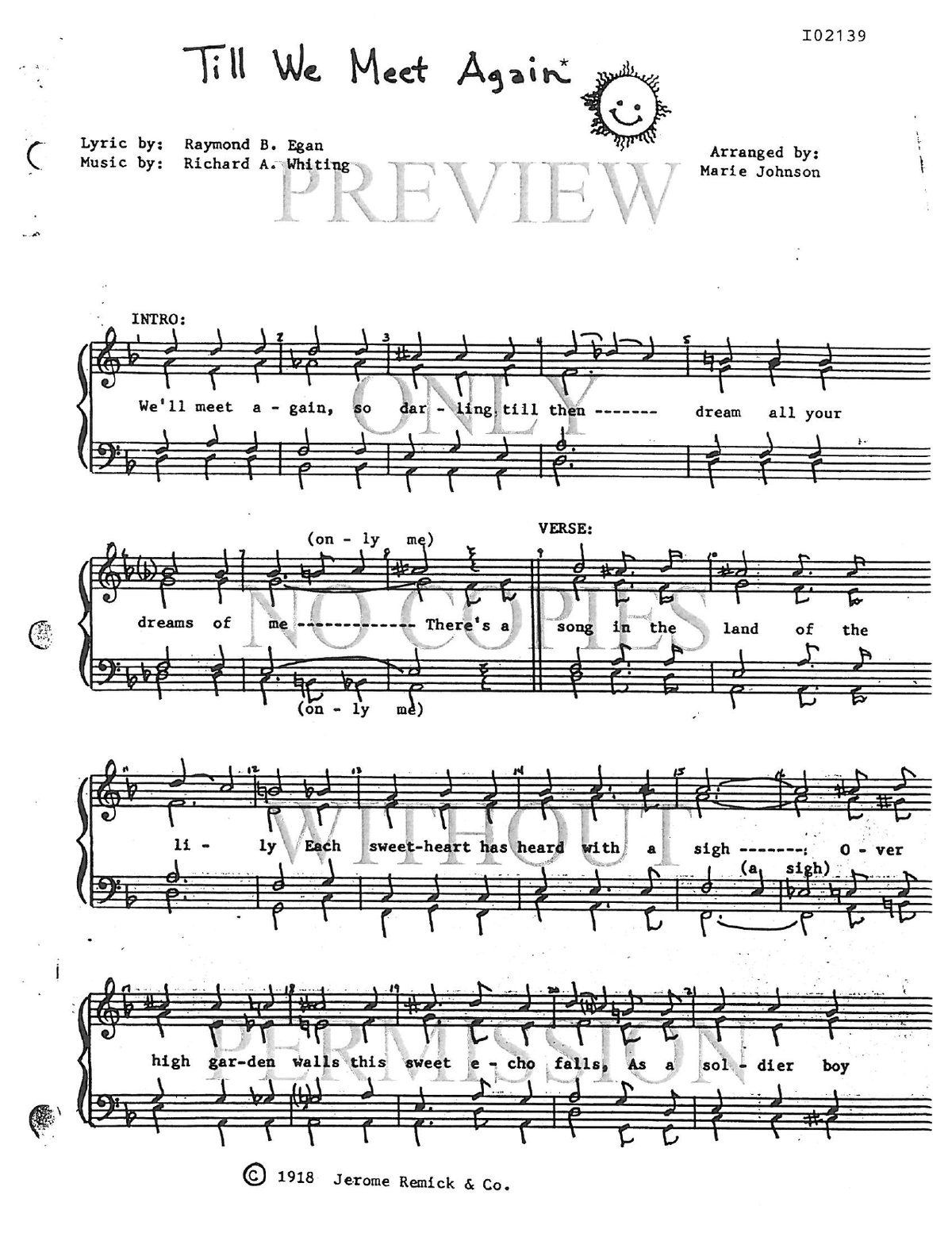 Till We Meet Again — sheet music preview, arranged by Marie Johnson