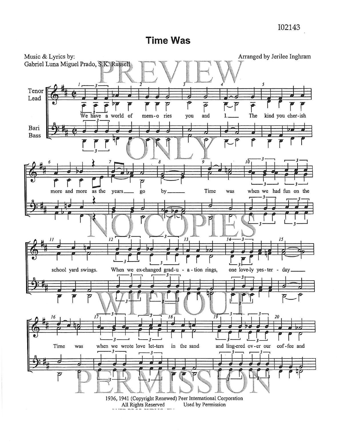Time Was — sheet music preview, arranged by Jerilee Inghram