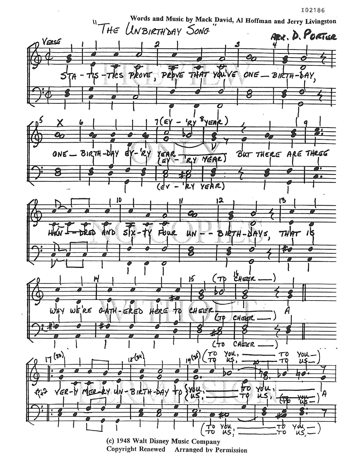 The Unbirthday Song — sheet music preview, arranged by Debbie Porter