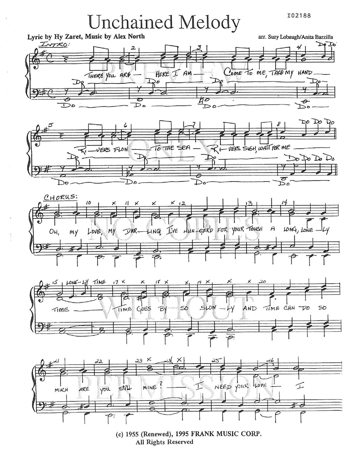 Unchained Melody — sheet music preview, arranged by Suzy Lobaugh