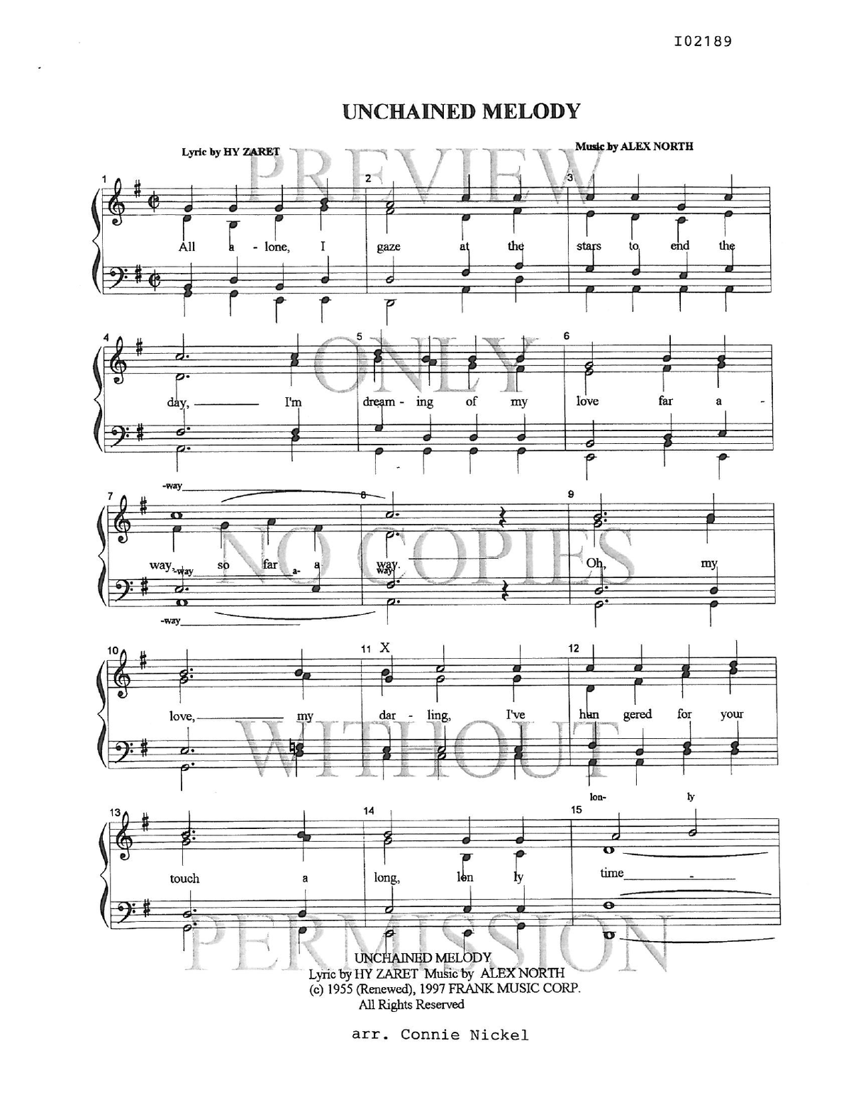 Unchained Melody — sheet music preview, arranged by Connie Nickel