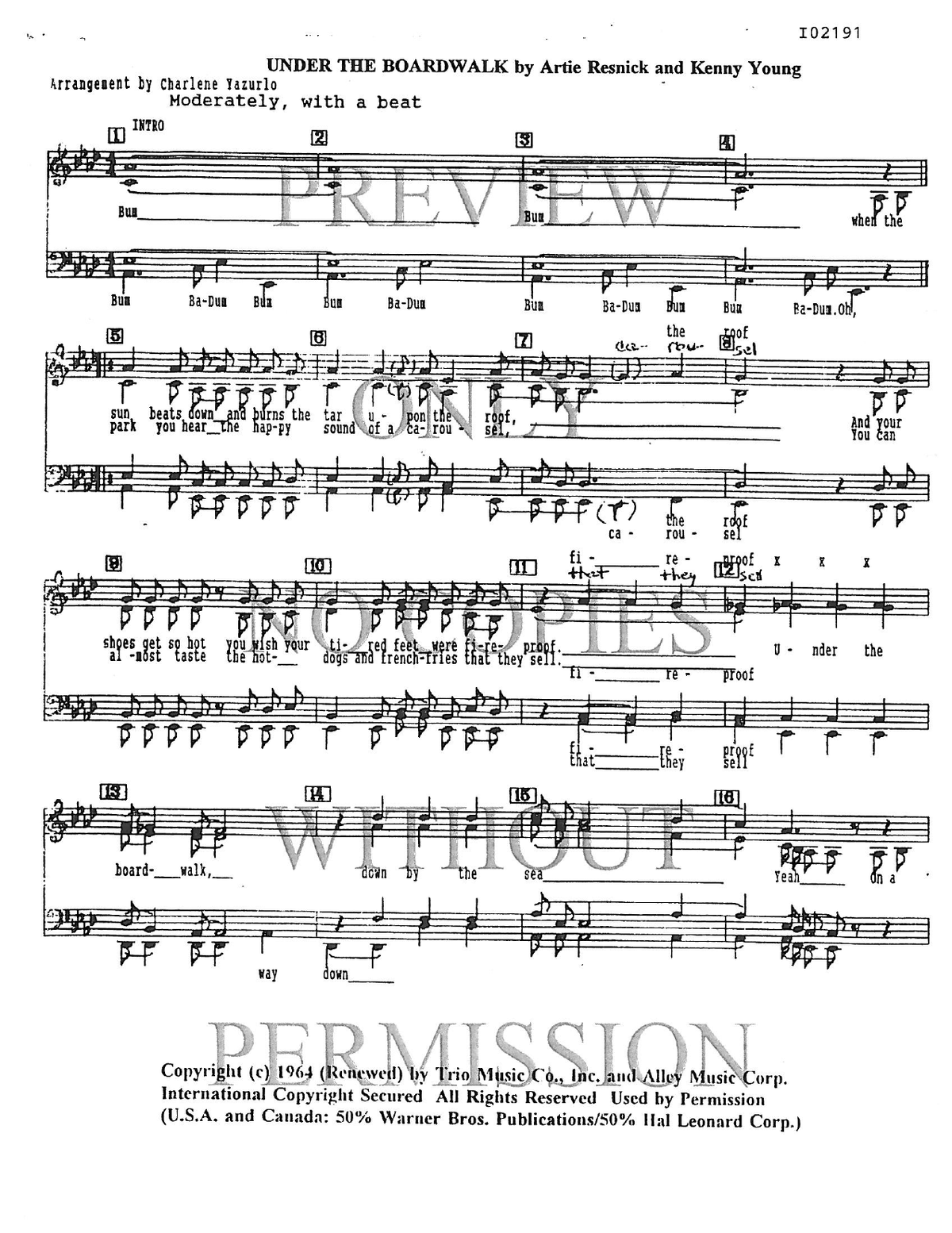Under The Boardwalk — sheet music preview, arranged by Charlene Yazurlo