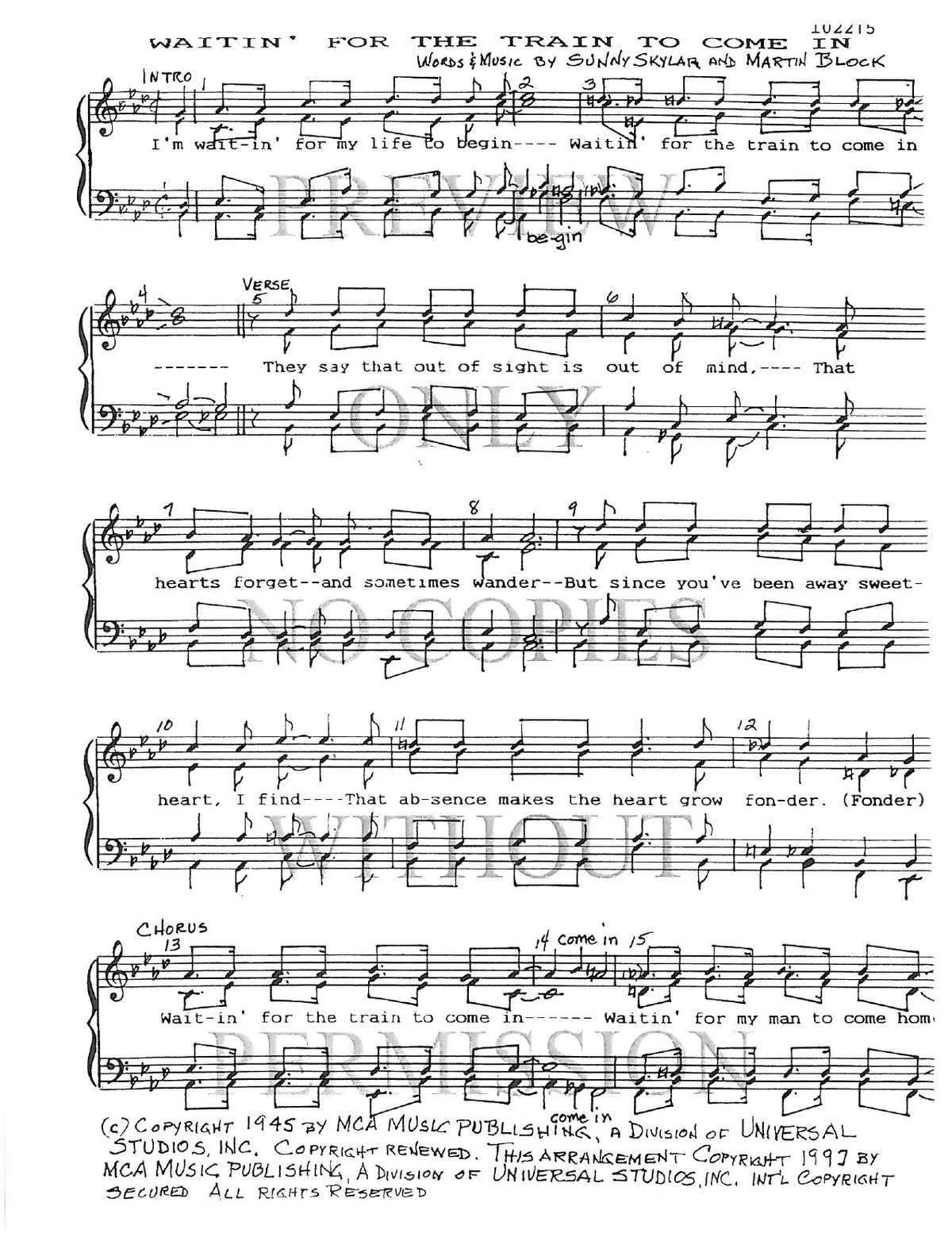Waitin' For The Train To Come In — sheet music preview, arranged by Dorothy Herivel