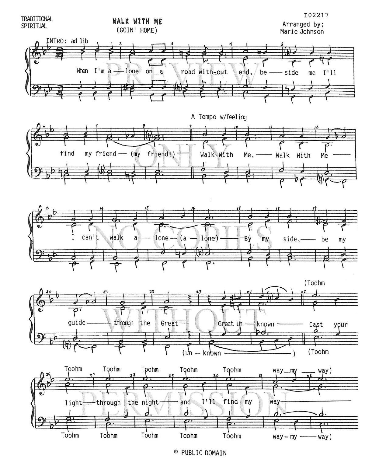 Walk With Me (Goin' Home) — sheet music preview, arranged by Marie Johnson