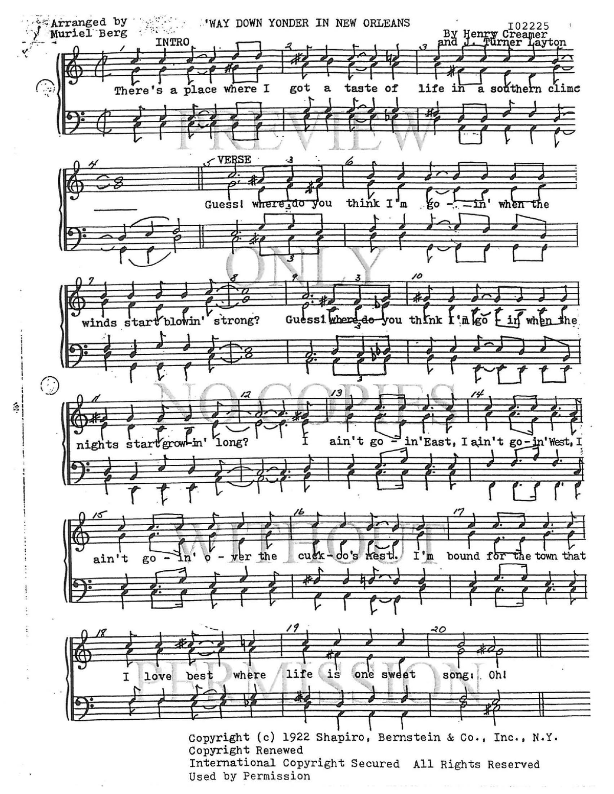 Way Down Yonder In New Orleans — sheet music preview, arranged by Muriel Berg