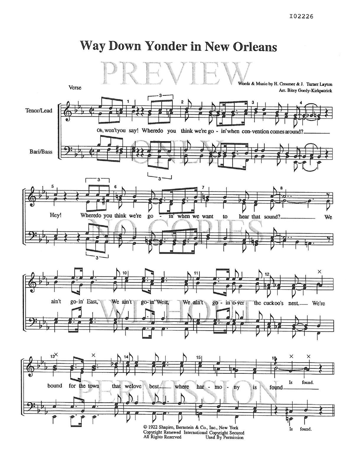 Way Down Yonder In New Orleans — sheet music preview, arranged by Bitsy Bacon
