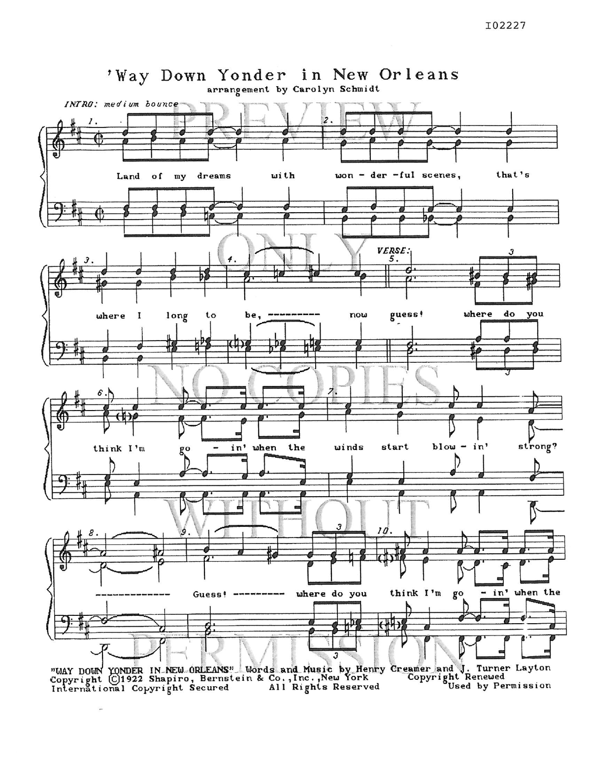 Way Down Yonder In New Orleans — sheet music preview, arranged by Carolyn Schmidt