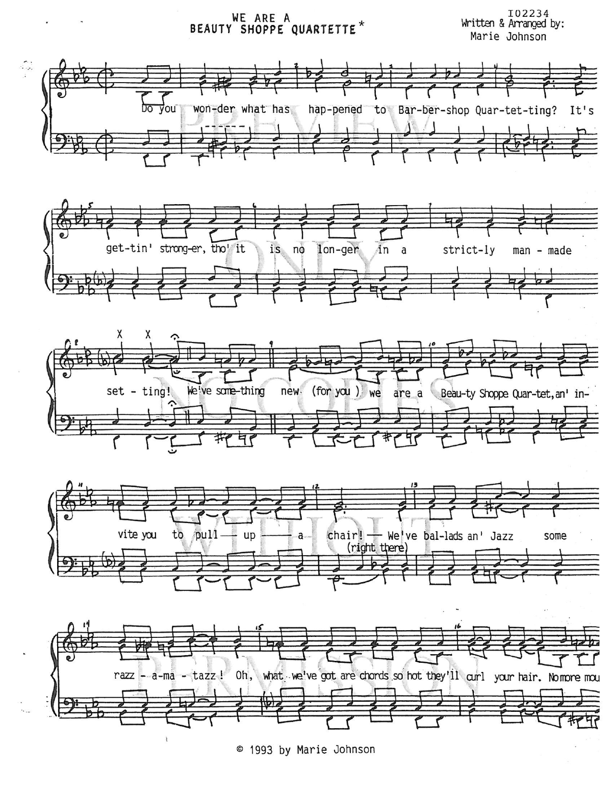We Are A Beauty Shoppe Quartette — sheet music preview, arranged by Marie Johnson