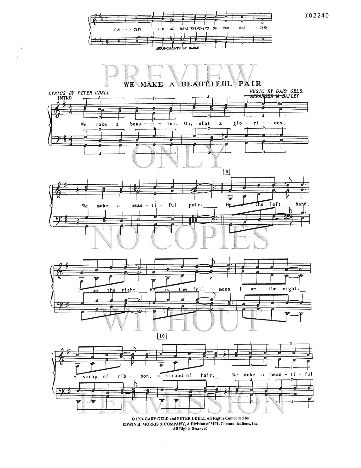 We Make A Beautiful Pair — sheet music preview, arranged by Marge Bailey