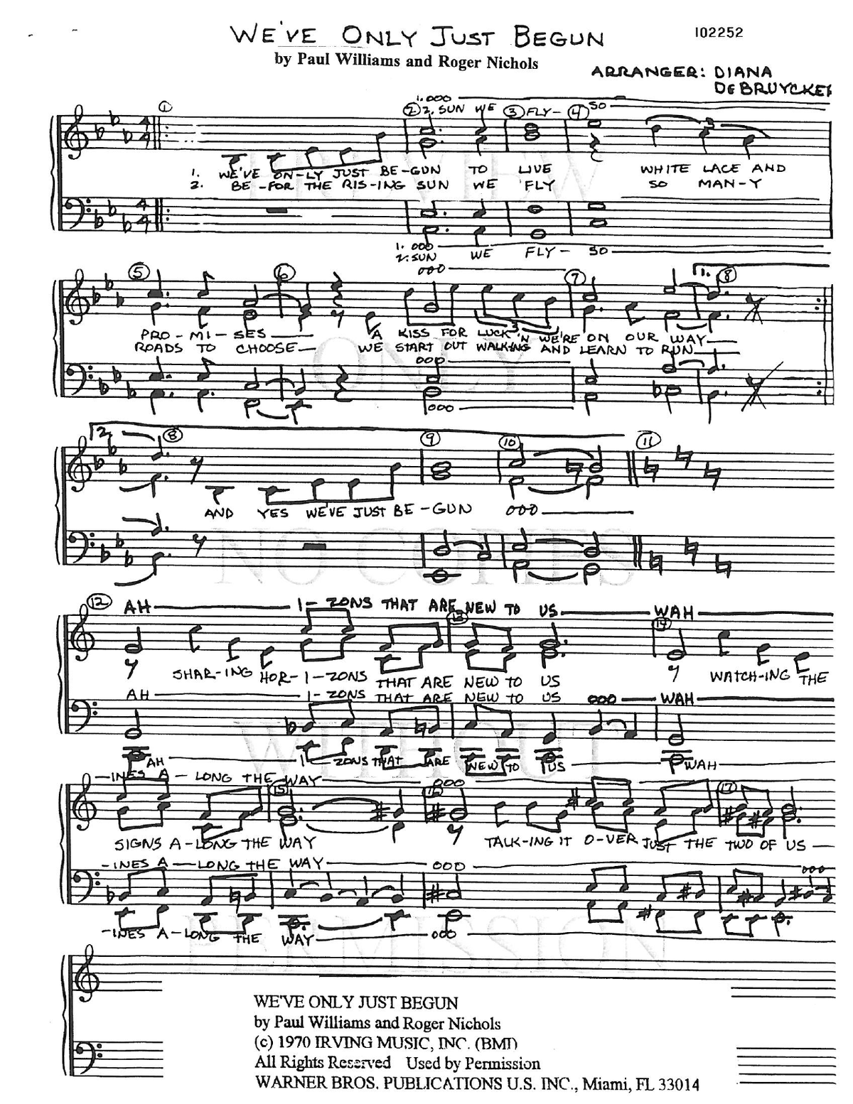 We've Only Just Begun — sheet music preview, arranged by Diana DeBruycker