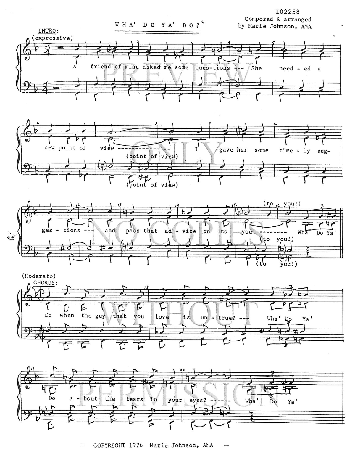 Wha' Do Ya' Do — sheet music preview, arranged by Marie Johnson